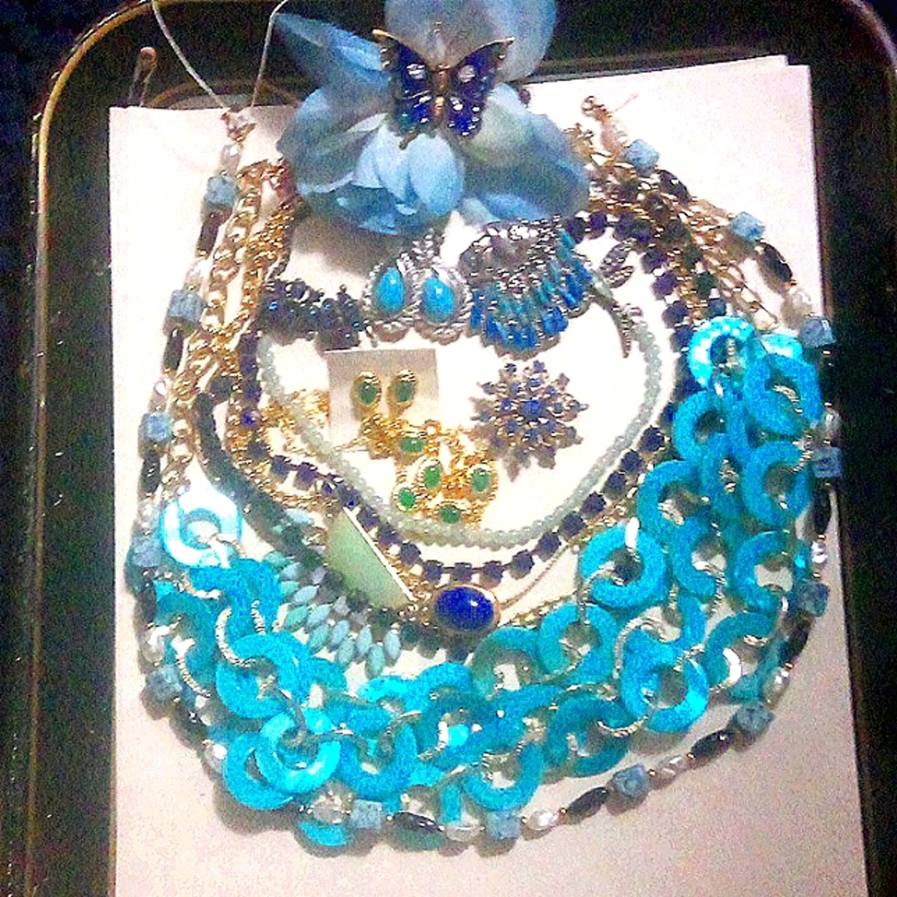 Lot of blue and green jewelry